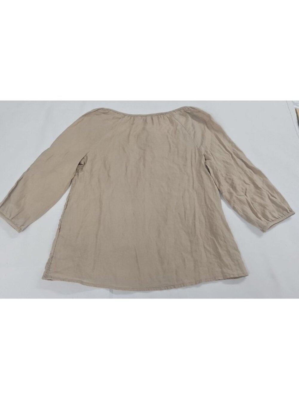 Old Navy Boho Peasant Blouse Medium Beige Embroidered Tie Neck Cottagecore Top - Picture 10 of 10